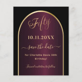 Zwarte bordeaux 50e verjaardag budget save the dat flyer (Voorkant)