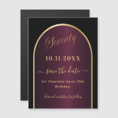 Zwarte bordeaux 70e verjaardag Save the Date magne (Voorkant / Achterkant)