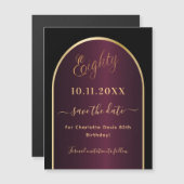 Zwarte bordeauxrode 80e verjaardag Save the Date m (Voorkant / Achterkant)