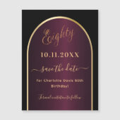 Zwarte bordeauxrode 80e verjaardag Save the Date m (Voorkant)