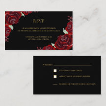 Zwarte bordeauxrode quinceañera RSVP-kaart