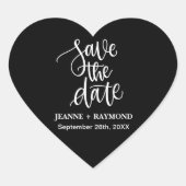 Zwarte Borstel Lettered Custom Save the Date Weddi Hart Sticker (Voorkant)