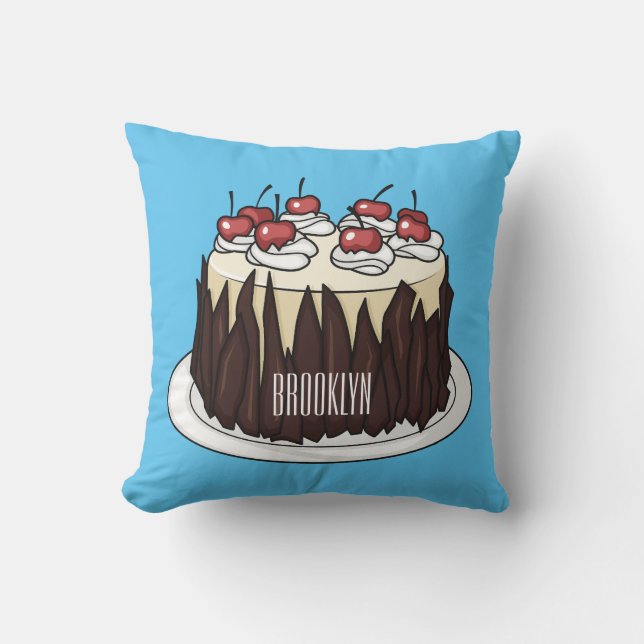 Zwarte boscake cartoon illustratie kussen (Voorkant)