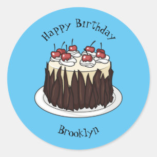 Zwarte boscake cartoon illustratie ronde sticker