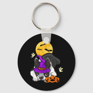 Zwarte Boston Terrier Heks Halloween Kostuum Hond Sleutelhanger