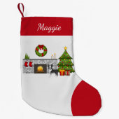 Zwarte Boston Terrier in een feestelijke kerstzaal Kleine Kerstsok (Voorkant)