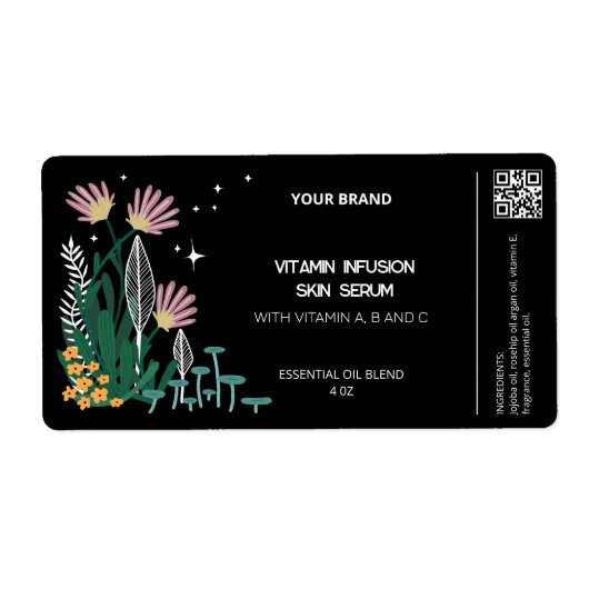 Zwarte Botanische Dropper Flesetiketten Etiket (Voorkant)