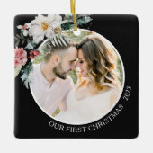 Zwarte Botanische Eerste Kerstmis Keramisch Ornament (Voorkant)