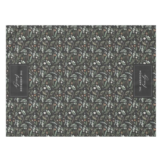 Zwarte botanische elegante moderne cadeaudecor tafelkleed (Voorkant (Horizontaal))