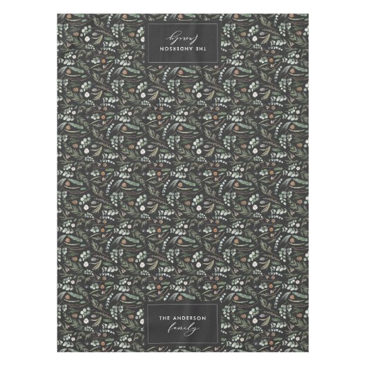 Zwarte botanische elegante moderne cadeaudecor tafelkleed (Voorkant)