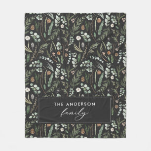 Zwarte botanische elegante moderne familie gift fleece deken