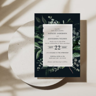 Zwarte botanische florale elegant bruiloft QR Kaart