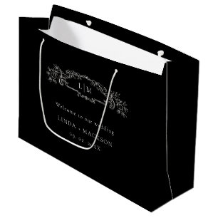 Zwarte botanische kam monogram bruiloft groot cadeauzakje