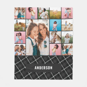 Zwarte botanische moderne minimale pampas 15 foto fleece deken