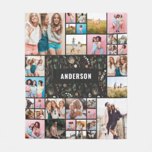 Zwarte botanische moderne, minimale pampas 34 foto fleece deken