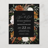 Zwarte botanische rustige, elegante, moderne bruil briefkaart (Voorkant)