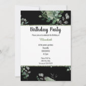ZWARTE BOTANISCHE SPRING THEME BIRTHDAY INVITATIE KAART (Voorkant)