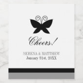 Zwarte Boterfly-bruiloft Wijn Etiket (Enkel label)