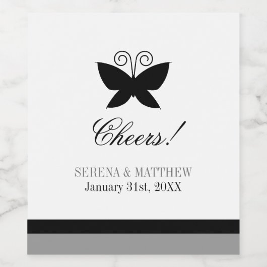 Zwarte Boterfly-bruiloft Wijn Etiket (Enkel label)