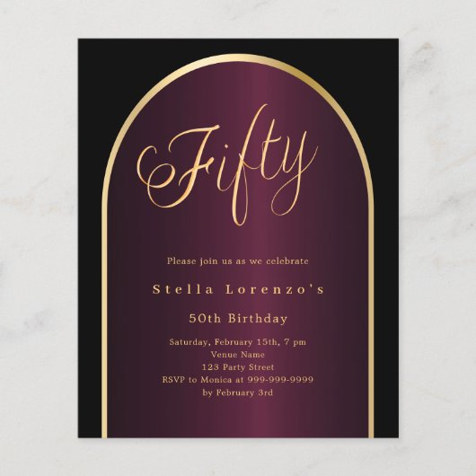 Zwarte Bourgondische gouden boog 50e verjaardag ui (Voorkant)