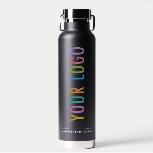 Zwarte Branded Thor Waterfles met Business Logo (Voorkant)