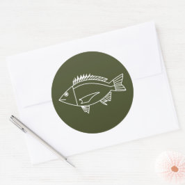 Zwarte Bream Vis in Wit op Khaki Groen Ronde Sticker