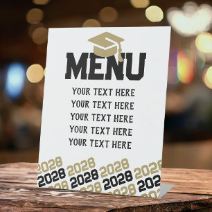 Zwarte & Bronzen Gouden Afstudeer Menu Feest Reclamebord Met Voetstuk