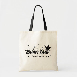 Zwarte Bruidscrem Typografie Kroon en Sterren Tote Bag