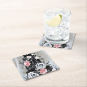 Zwarte bruiloft met Rozen Vierkante Kartonnen Onderzetter (Insitu)