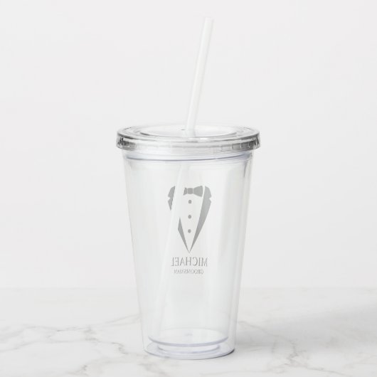 Zwarte bruiloft Tuxedo pak Gepersonaliseerde Groom Acryl Drinkbeker (Achterkant)