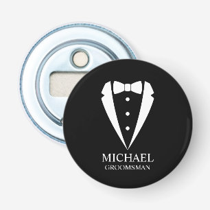 Zwarte bruiloft Tuxedo pak Gepersonaliseerde Groom Button Flesopener