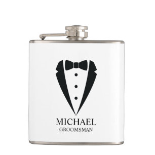 Zwarte bruiloft Tuxedo pak Gepersonaliseerde Groom Heupfles
