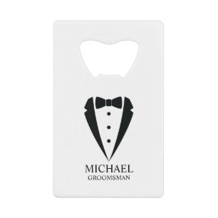 Zwarte bruiloft Tuxedo pak Gepersonaliseerde Groom Kredietkaart Flessenopener
