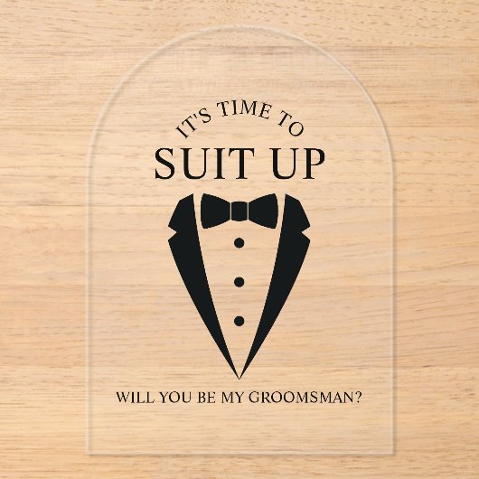 Zwarte bruiloft Tuxedo Suit Groomsman Voorstel Acryl Uitnodigingen (Voorkant)