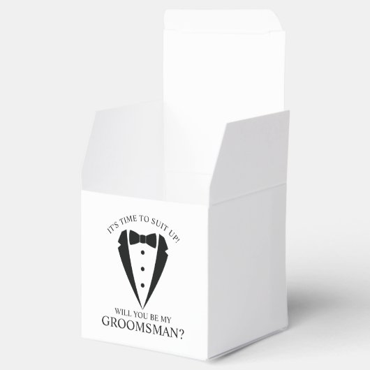 Zwarte bruiloft Tuxedo Suit Groomsman Voorstel Bedankdoosjes (Geopend)