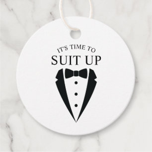 Zwarte bruiloft Tuxedo Suit Groomsman Voorstel Bedankjes Labels