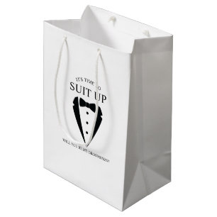 Zwarte bruiloft Tuxedo Suit Groomsman Voorstel Medium Cadeauzakje