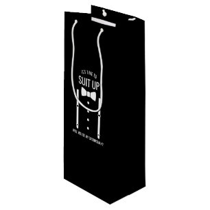 Zwarte bruiloft Tuxedo Suit Groomsman Voorstel Wijn Cadeautas