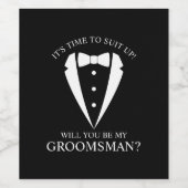 Zwarte bruiloft Tuxedo Suit Groomsman Voorstel Wijn Etiket (Enkel label)