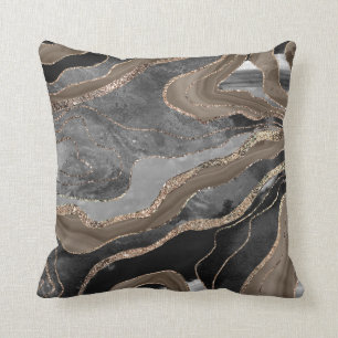 Zwarte bruine marmer Agate Gold Glitter Glam #1 Kussen