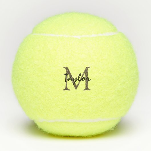 Zwarte bruine monogram en naam tennisballen (Voorkant)