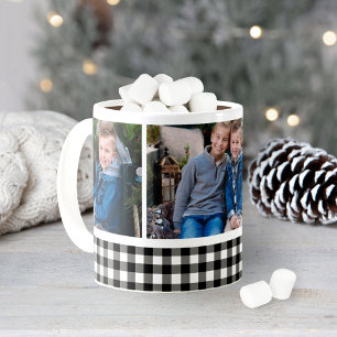 Zwarte Buffalo Check Kerst Foto Collage Koffiemok
