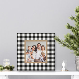 Zwarte Buffalo Plaid Farmhouse Kerst Foto Canvas Afdruk