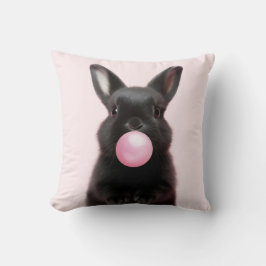 Zwarte Bunny Blowing Pink Bubble Gum Speels Kussen