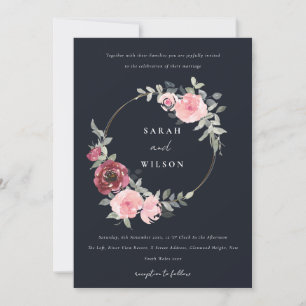 ZWARTE BURGUNDY FLORAL WREATH WEDDING INVITE BEDANKKAART