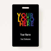 Zwarte Business Logo Custom Employee Barcode Name Badge (Voorkant)