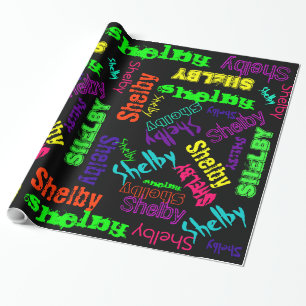 Zwarte cadeauverpakking neon kleur Naam Collage Cadeaupapier
