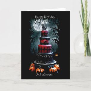 Zwarte Cake Verjaardag op Halloween Kaart