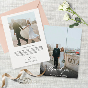Zwarte Calligrafie-foto van Elegant minimalist Bedankkaart