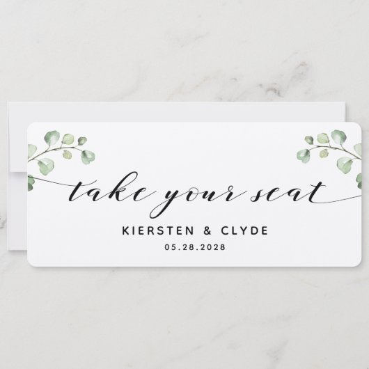 Zwarte Calligraphy Groenery Neem Uw Plaats Bovenst Kaart (Achterkant)